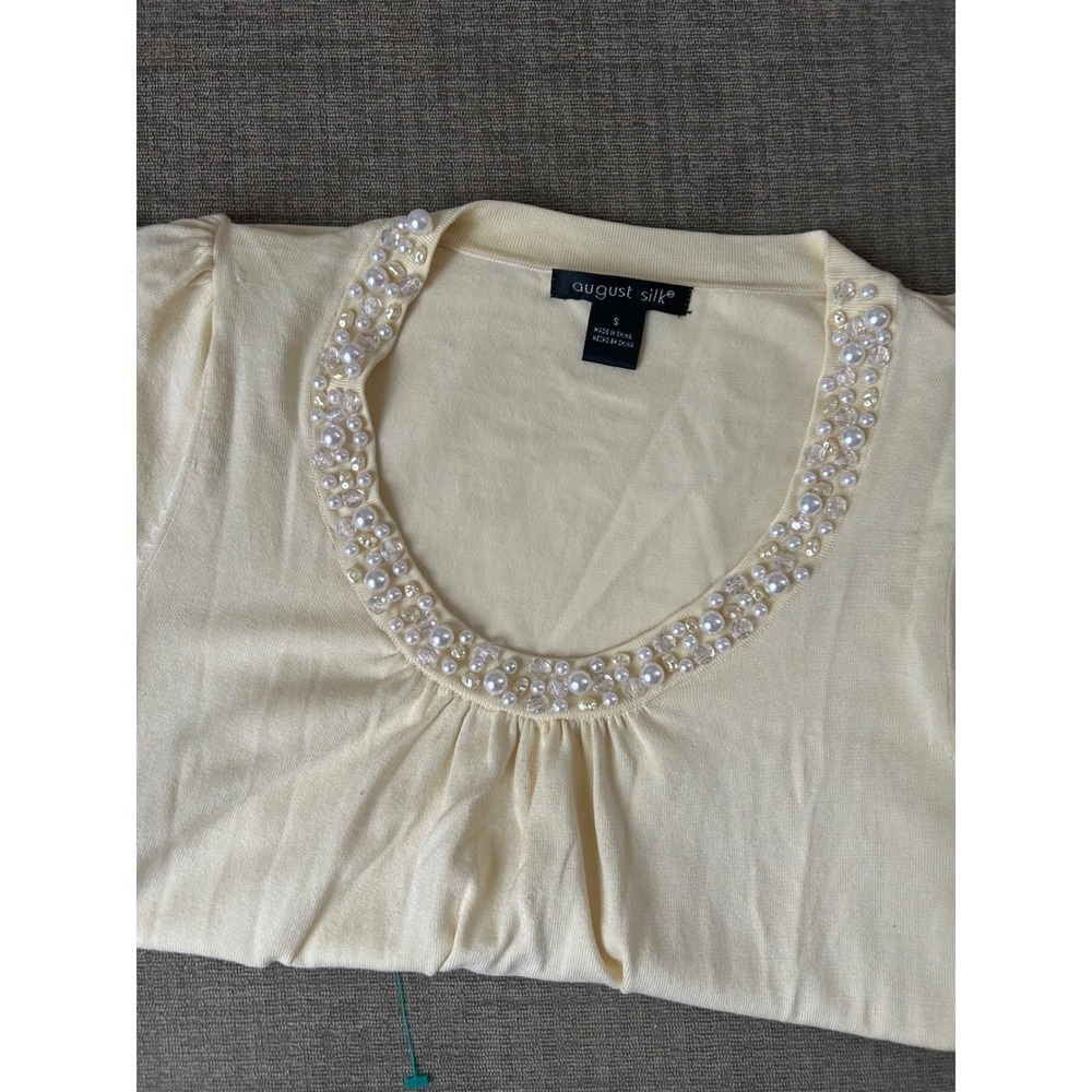 August Silk Yellow Beaded Collar Short Sleeve Topโ Coquette Feminine Romantic